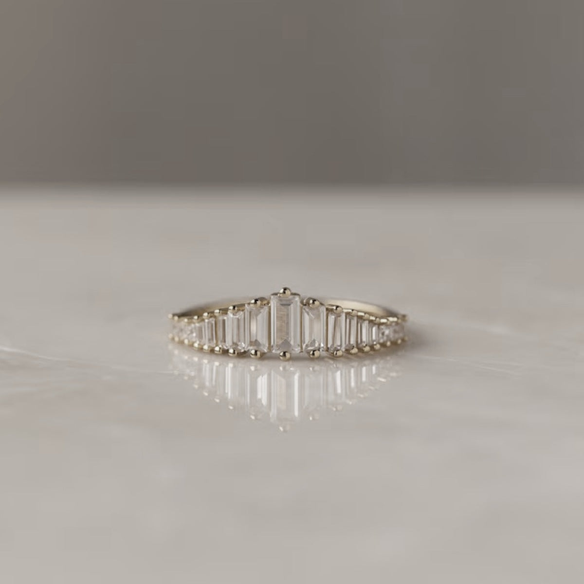 gold baguette ring, minimalist band ring, geometric crystal ring, stacking ring, everyday jewelry, elegant gold ring, baguette cut CZ ring, dainty fashion ring, modern fine jewelry, timeless sparkle JZ-090