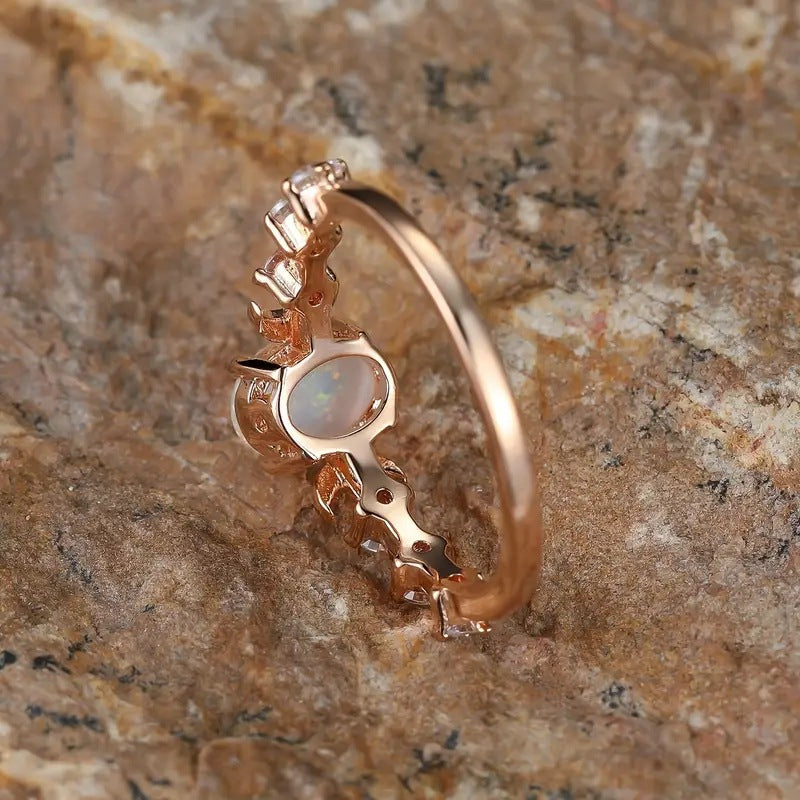 opal ring, moonstone ring, celestial jewelry, dainty crystal ring, rose gold ring, moon phase ring, minimalist ring, everyday jewelry, romantic gift, boho chic ring JZ-092