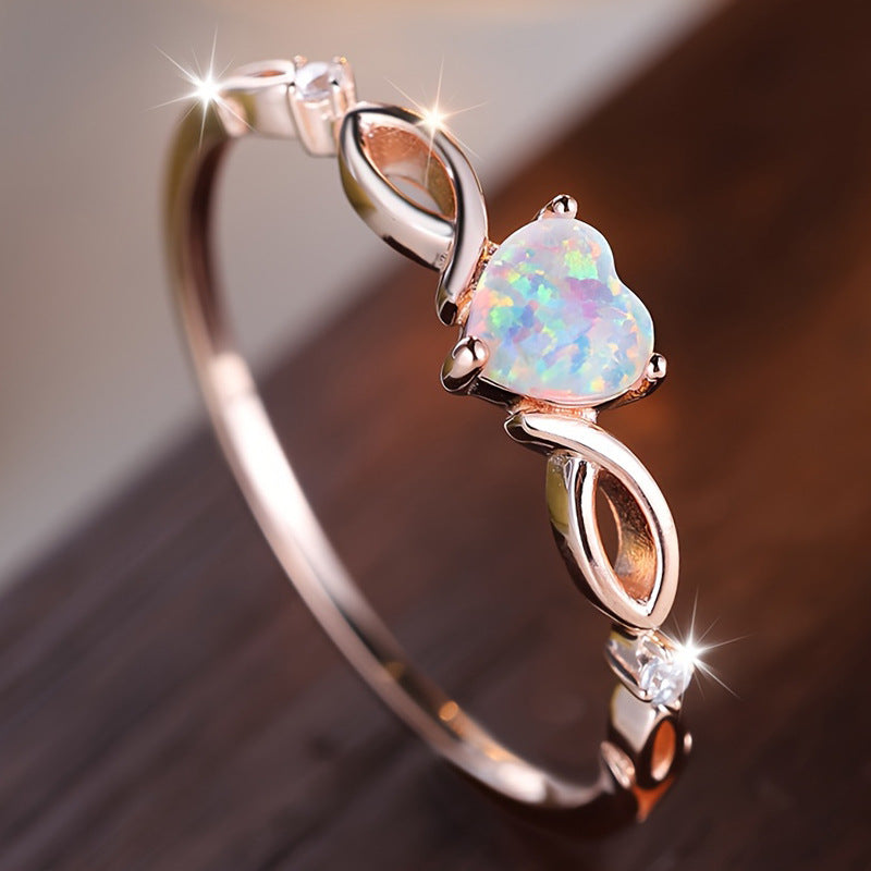heart opal ring, dainty promise ring, romantic jewelry, minimalist crystal ring, rose gold ring, silver heart ring, opal gemstone ring, elegant love ring, gift for her, everyday statement ring JZ-094
