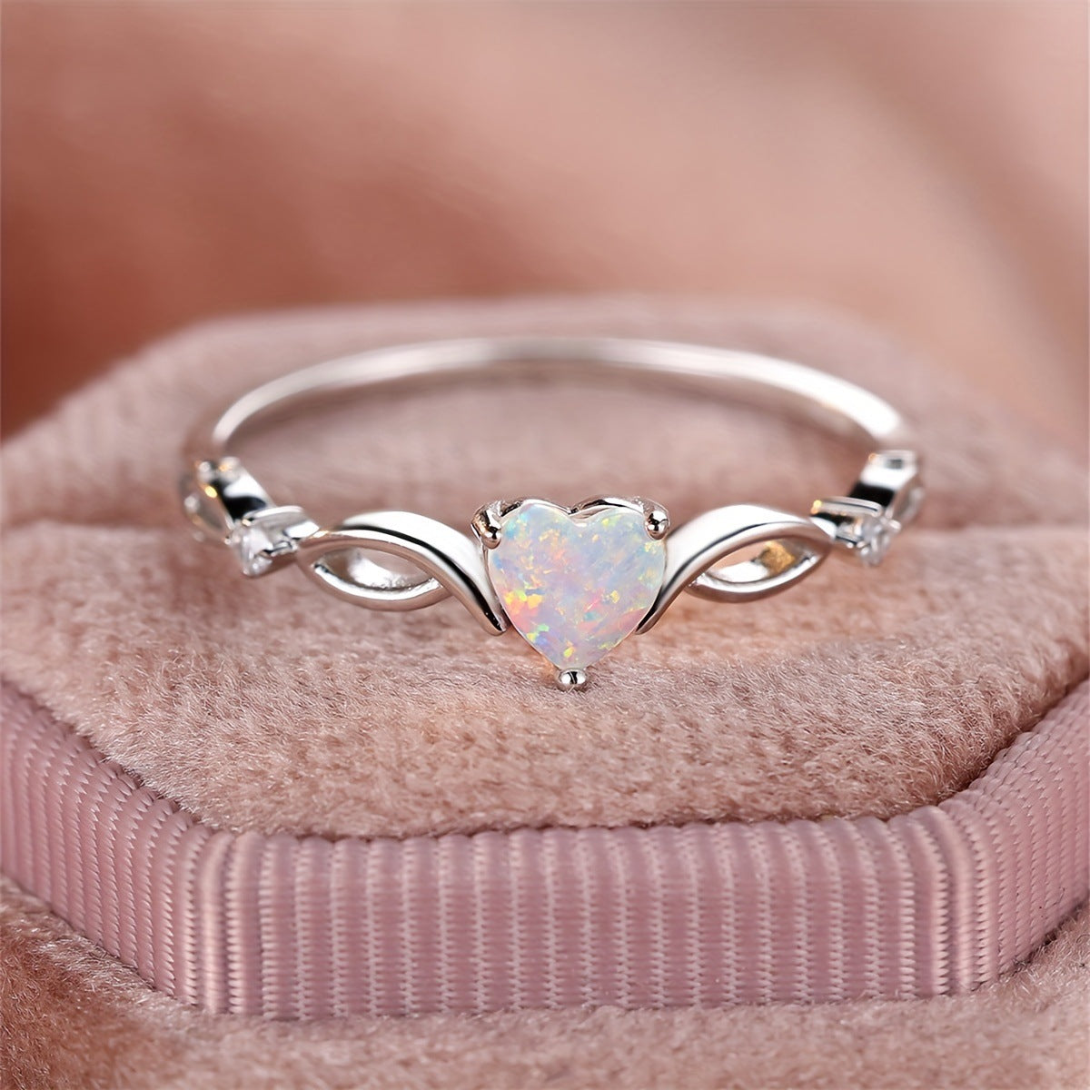 heart opal ring, dainty promise ring, romantic jewelry, minimalist crystal ring, rose gold ring, silver heart ring, opal gemstone ring, elegant love ring, gift for her, everyday statement ring JZ-094