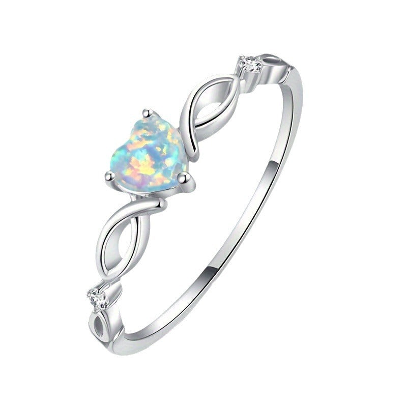 heart opal ring, dainty promise ring, romantic jewelry, minimalist crystal ring, rose gold ring, silver heart ring, opal gemstone ring, elegant love ring, gift for her, everyday statement ring JZ-094