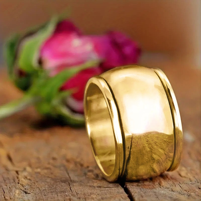 wide band ring, bold statement ring, chunky ring, minimalist silver ring, gold dome ring, vintage-inspired jewelry, unisex ring, modern everyday ring, stainless steel ring, textured statement piece JZ-095