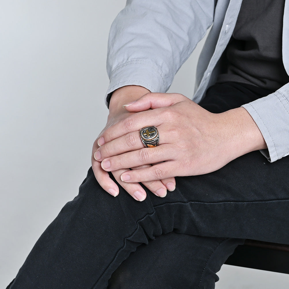 men’s cross ring, vintage signet ring, stainless steel ring, gothic jewelry, faith ring, bold statement ring, medieval style ring, biker ring, gold silver cross ring, rugged men’s accessory JZ-096
