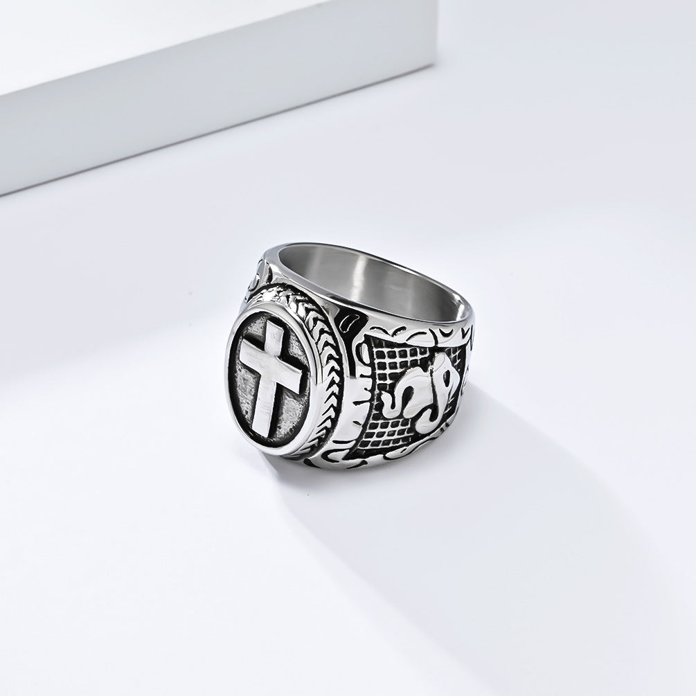 men’s cross ring, vintage signet ring, stainless steel ring, gothic jewelry, faith ring, bold statement ring, medieval style ring, biker ring, gold silver cross ring, rugged men’s accessory JZ-096