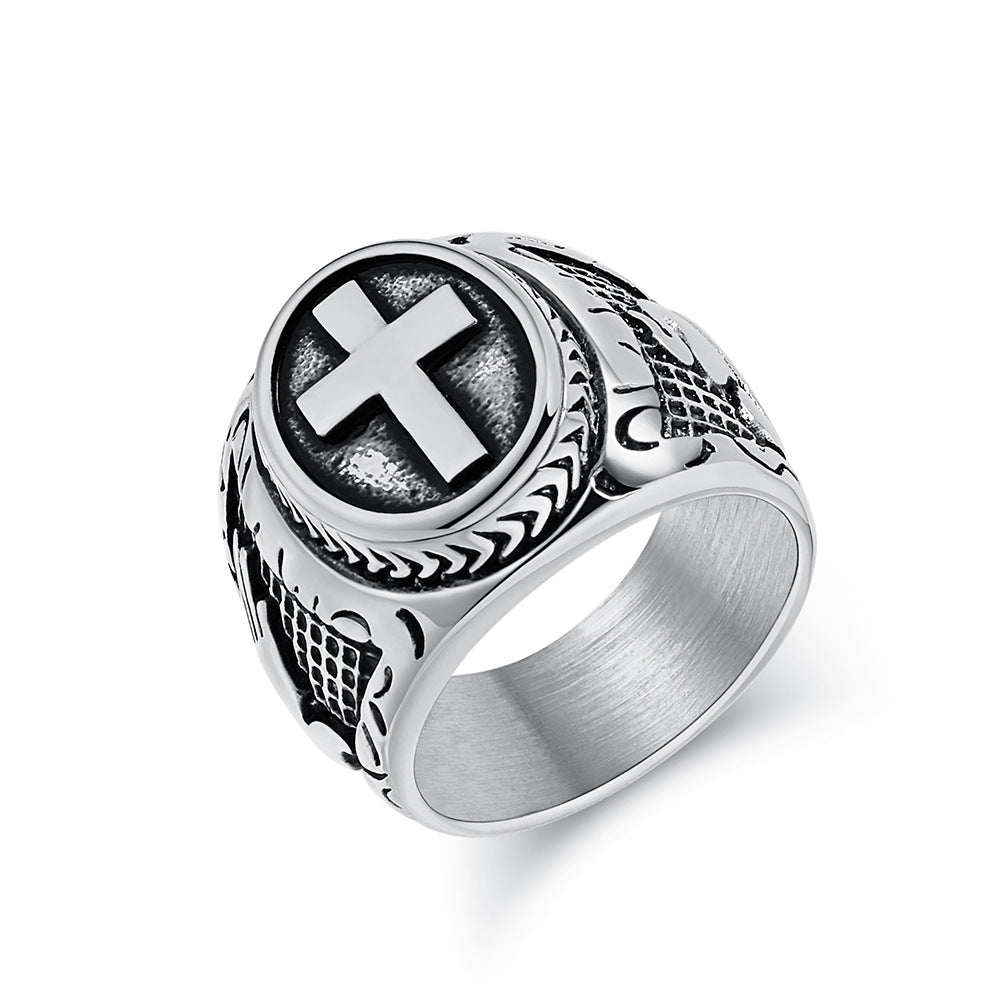 men’s cross ring, vintage signet ring, stainless steel ring, gothic jewelry, faith ring, bold statement ring, medieval style ring, biker ring, gold silver cross ring, rugged men’s accessory JZ-096