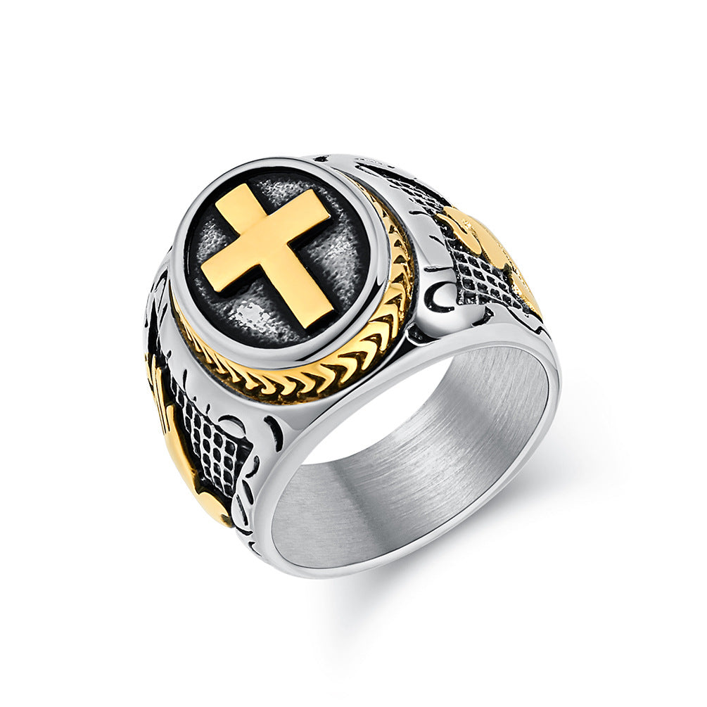 men’s cross ring, vintage signet ring, stainless steel ring, gothic jewelry, faith ring, bold statement ring, medieval style ring, biker ring, gold silver cross ring, rugged men’s accessory JZ-096