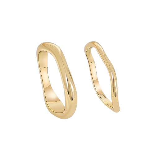 minimalist gold ring, wavy band ring, stackable open ring, modern chic jewelry, everyday gold ring, dainty statement ring, polished stainless steel ring, elegant adjustable ring, contemporary fashion ring, simple gold jewelry JZ-100