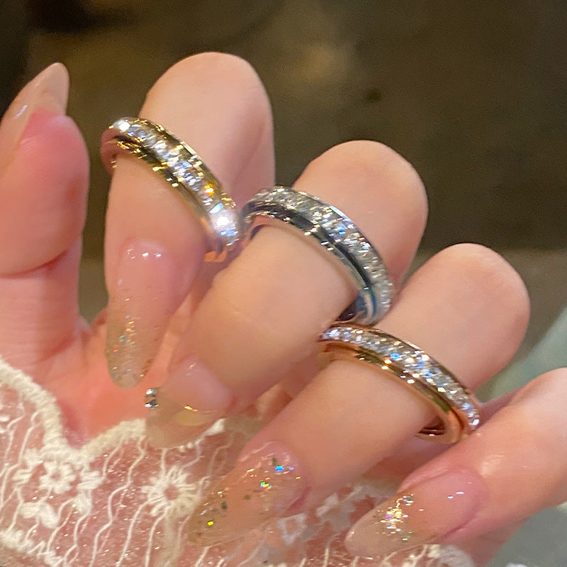 sparkling band ring, stainless steel ring, minimalist crystal ring, unisex jewelry, silver gold band, everyday stackable ring, cubic zirconia ring, timeless classic ring, elegant gift jewelry, modern shine ring JZ-101