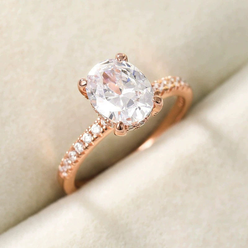 oval engagement ring, minimalist solitaire ring, cubic zirconia ring, 925 sterling silver ring, gold engagement ring, rose gold promise ring, classic wedding jewelry, everyday sparkle ring, elegant gift for her, timeless fine jewelry JZ-105