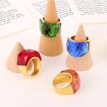 chunky statement ring, colorful crystal ring, bold fashion jewelry, geometric ring, gold tone ring, resin gemstone ring, minimalist statement ring, cocktail party jewelry, artistic jewelry, vibrant everyday accessory JZ-114