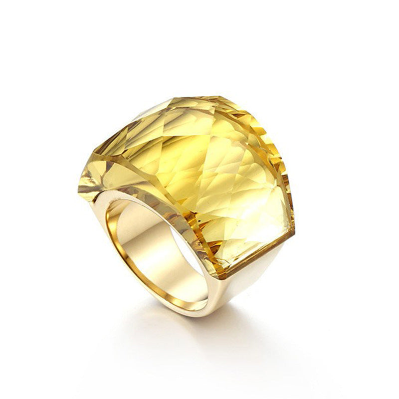 chunky statement ring, colorful crystal ring, bold fashion jewelry, geometric ring, gold tone ring, resin gemstone ring, minimalist statement ring, cocktail party jewelry, artistic jewelry, vibrant everyday accessory JZ-114