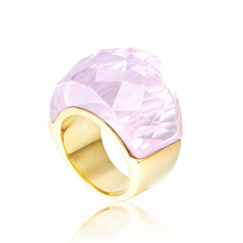 chunky statement ring, colorful crystal ring, bold fashion jewelry, geometric ring, gold tone ring, resin gemstone ring, minimalist statement ring, cocktail party jewelry, artistic jewelry, vibrant everyday accessory JZ-114