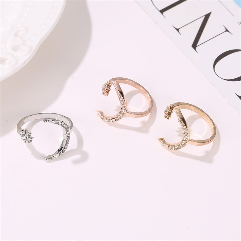 moon ring, star ring, open ring, silver ring, rose gold ring, dainty jewelry, minimalist ring, celestial jewelry, everyday ring, adjustable ring JZ-121