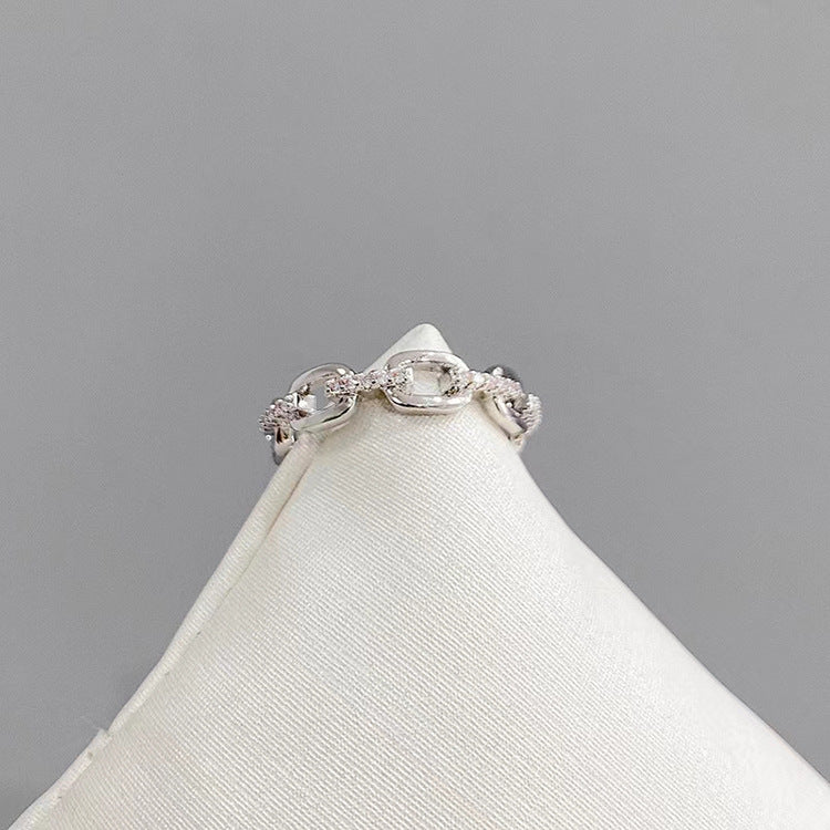 chain ring, link ring, gold ring, silver ring, minimalist ring, stacking ring, dainty jewelry, everyday ring, elegant ring, zircon ring JZ-122