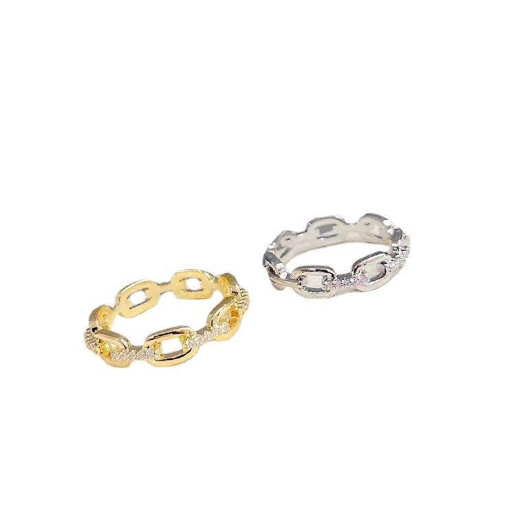 chain ring, link ring, gold ring, silver ring, minimalist ring, stacking ring, dainty jewelry, everyday ring, elegant ring, zircon ring JZ-122