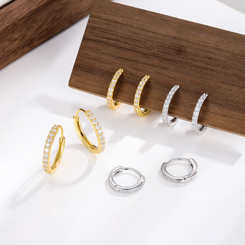 hoop earrings, gold hoop, silver hoop, minimalist earrings, everyday jewelry, dainty hoops, cubic zirconia, layering earrings, classic style, elegant sparkle EH-065