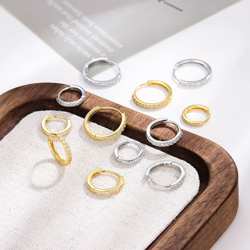 hoop earrings, gold hoop, silver hoop, minimalist earrings, everyday jewelry, dainty hoops, cubic zirconia, layering earrings, classic style, elegant sparkle EH-065