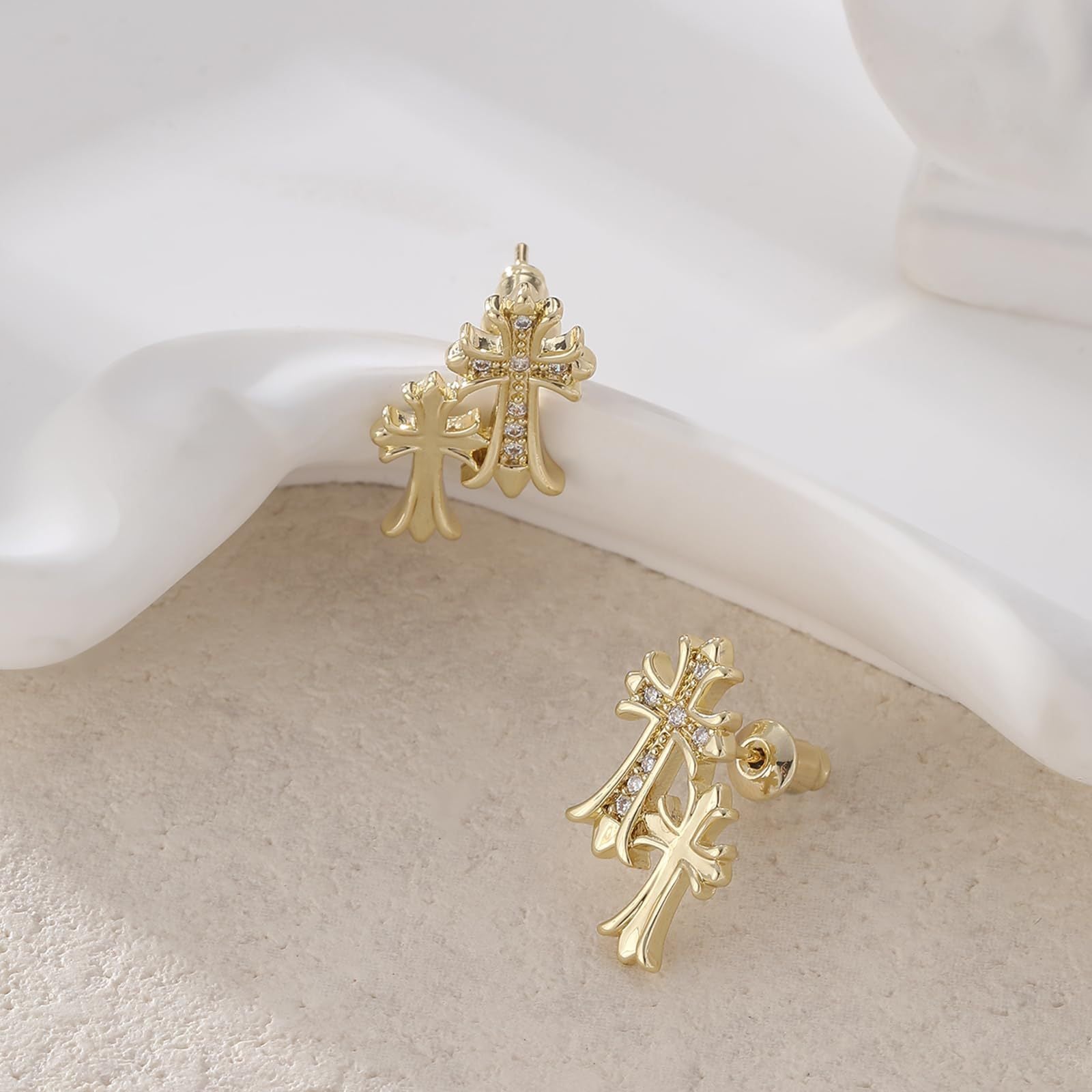 cross earrings, gold cross studs, silver cross earrings, gothic style, minimalist jewelry, edgy earrings, unisex design, everyday wear, layered cross, statement studs EH-066