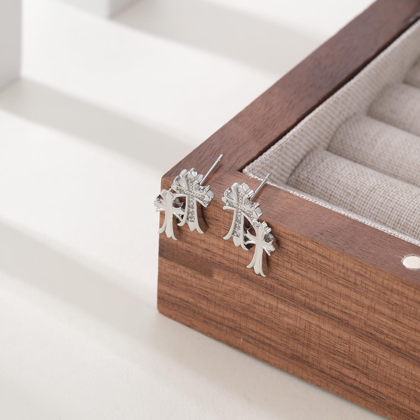 cross earrings, gold cross studs, silver cross earrings, gothic style, minimalist jewelry, edgy earrings, unisex design, everyday wear, layered cross, statement studs EH-066