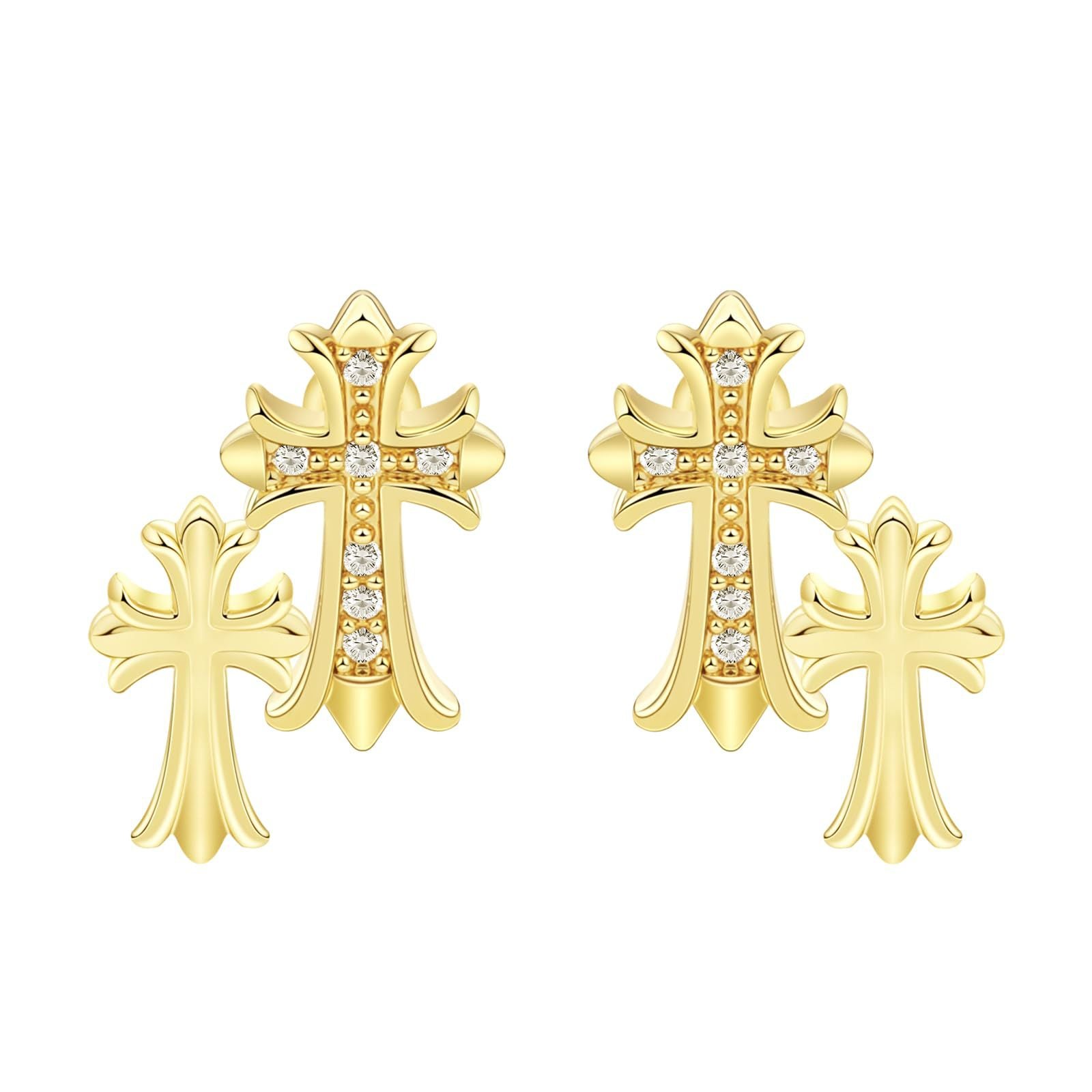 cross earrings, gold cross studs, silver cross earrings, gothic style, minimalist jewelry, edgy earrings, unisex design, everyday wear, layered cross, statement studs EH-066