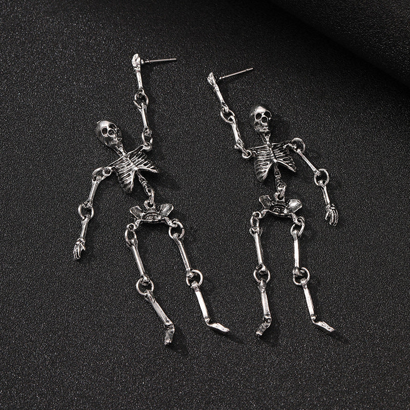 skeleton earrings, halloween jewelry, punk style, gothic earrings, silver dangle earrings, edgy jewelry, statement earrings, party accessory, bold fashion, spooky chicEH-067