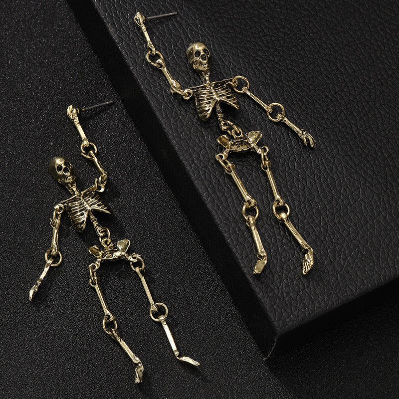 skeleton earrings, halloween jewelry, punk style, gothic earrings, silver dangle earrings, edgy jewelry, statement earrings, party accessory, bold fashion, spooky chicEH-067