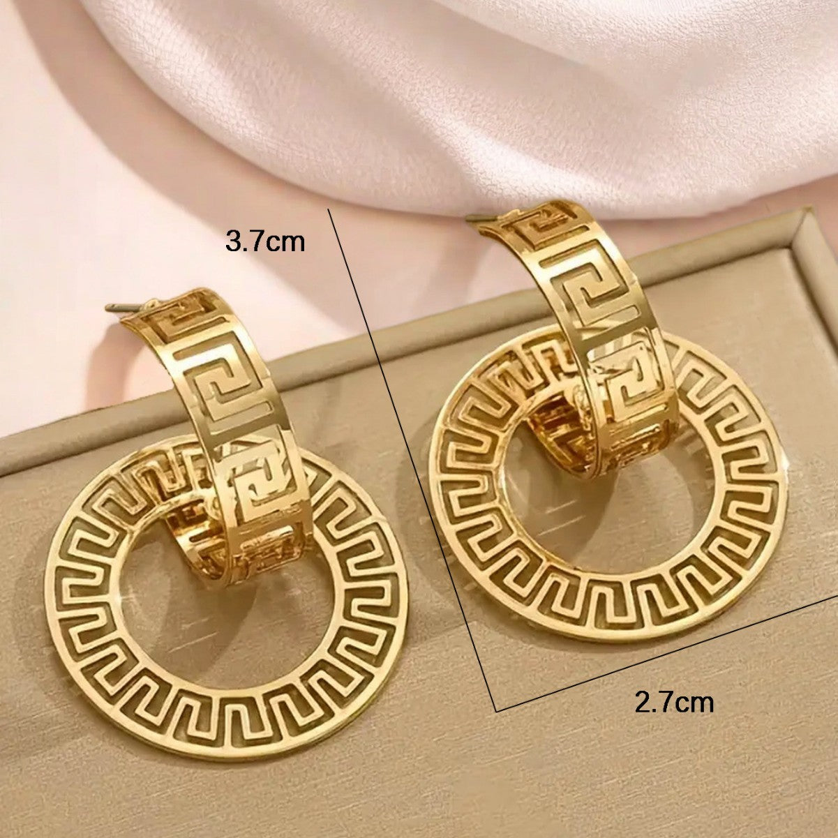 geometric earrings, gold statement earrings, minimalist hoops, stainless steel jewelry, greek pattern, luxury style, bold earrings, daily wear, modern chic, retro gold earrings EH-070