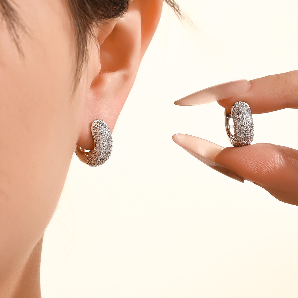 gold huggie earrings, minimalist hoops, pave crystal earrings, everyday jewelry, elegant small hoops, stainless steel earrings, luxury sparkle, classic gold earrings, daily wear, timeless design EH-071