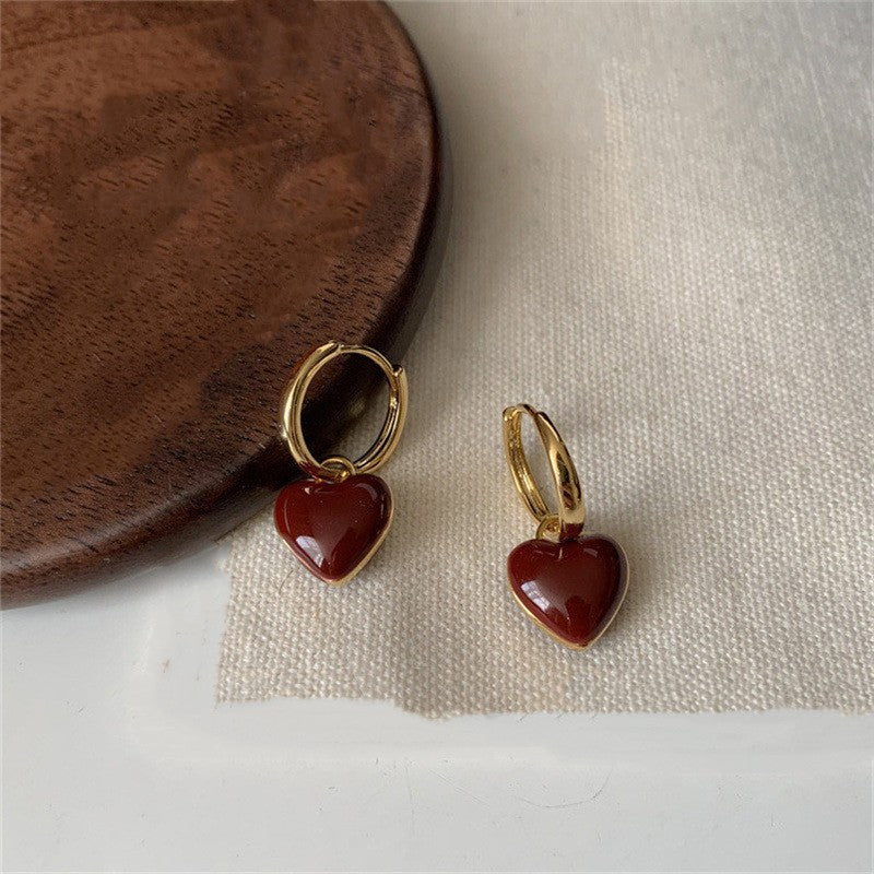 heart earrings, enamel charm, gold hoops, minimalist jewelry, cute daily wear, pastel accessories, vintage vibe, statement hoops, sweet romantic style, playful charm EH-077