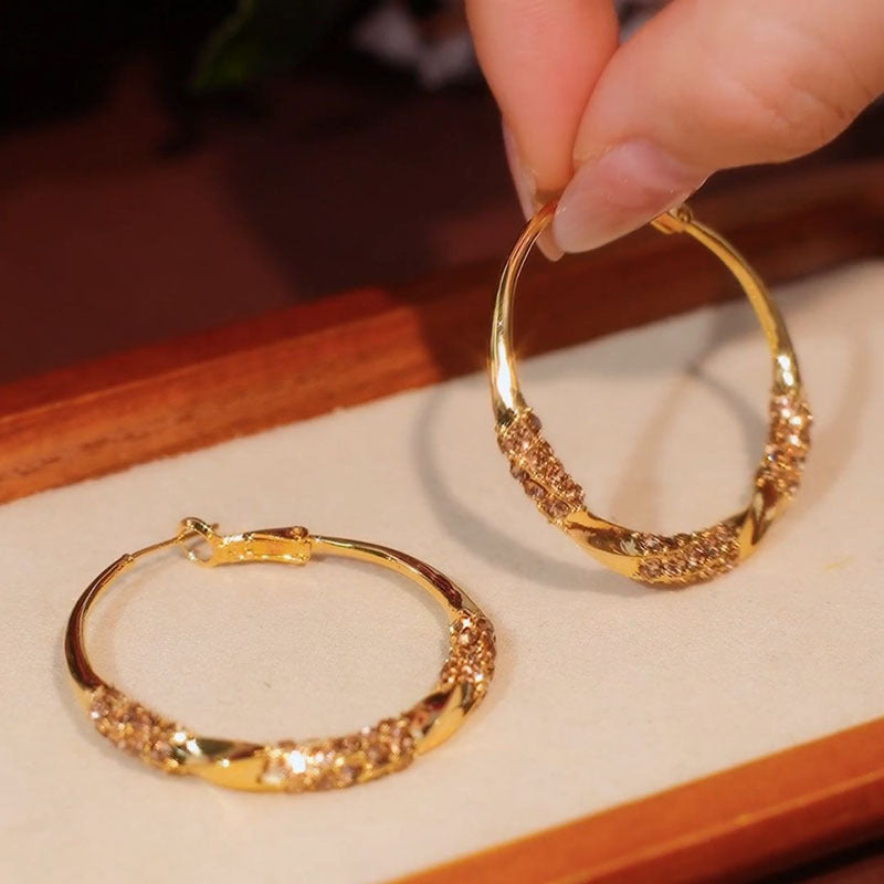 gold hoop earrings, crystal hoops, statement jewelry, elegant shine, evening accessories, minimalist glam, lightweight hoops, everyday sparkle, silver hoops, timeless chic EH-078