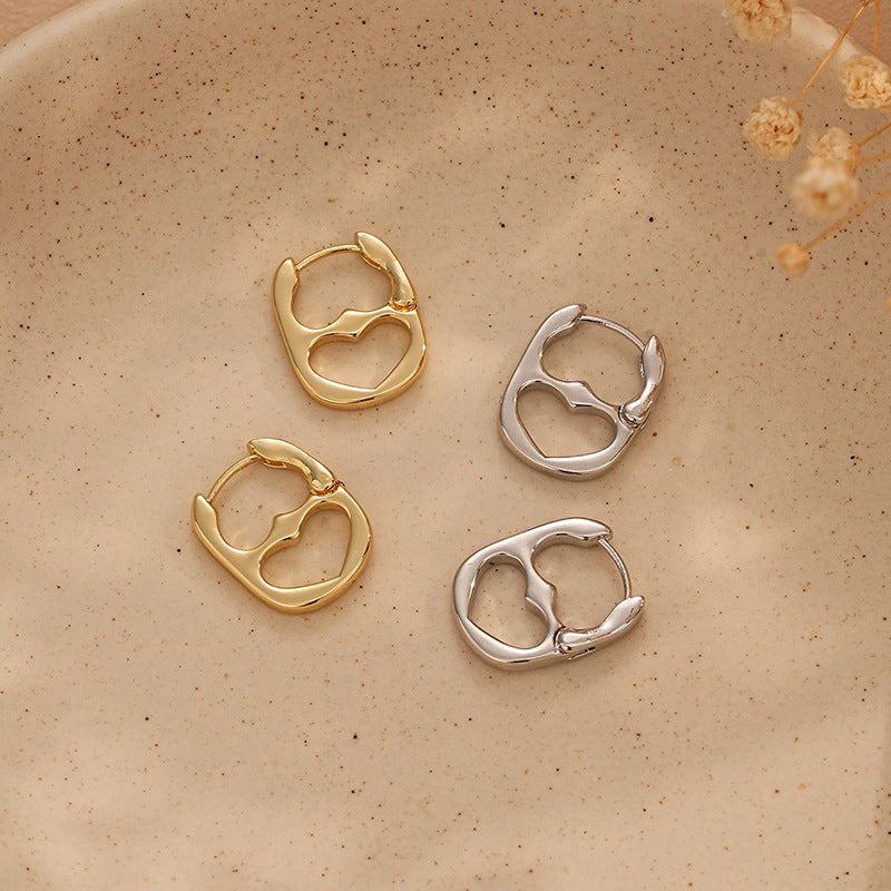 heart hoop earrings, minimalist earrings, stainless steel jewelry, gold silver hoops, modern design, everyday wear, dainty hoops, geometric earrings, water-resistant, statement essentials EH-085