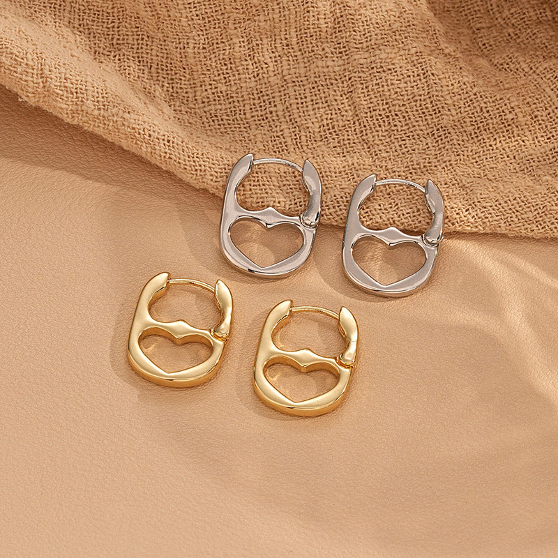 heart hoop earrings, minimalist earrings, stainless steel jewelry, gold silver hoops, modern design, everyday wear, dainty hoops, geometric earrings, water-resistant, statement essentials EH-085