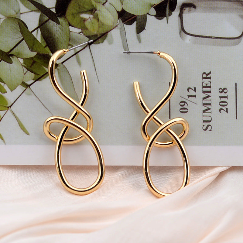 abstract earrings, twisted hoop earrings, statement earrings, minimalist jewelry, stainless steel earrings, gold silver earrings, modern art style, geometric design, lightweight earrings, daily wear EH-087