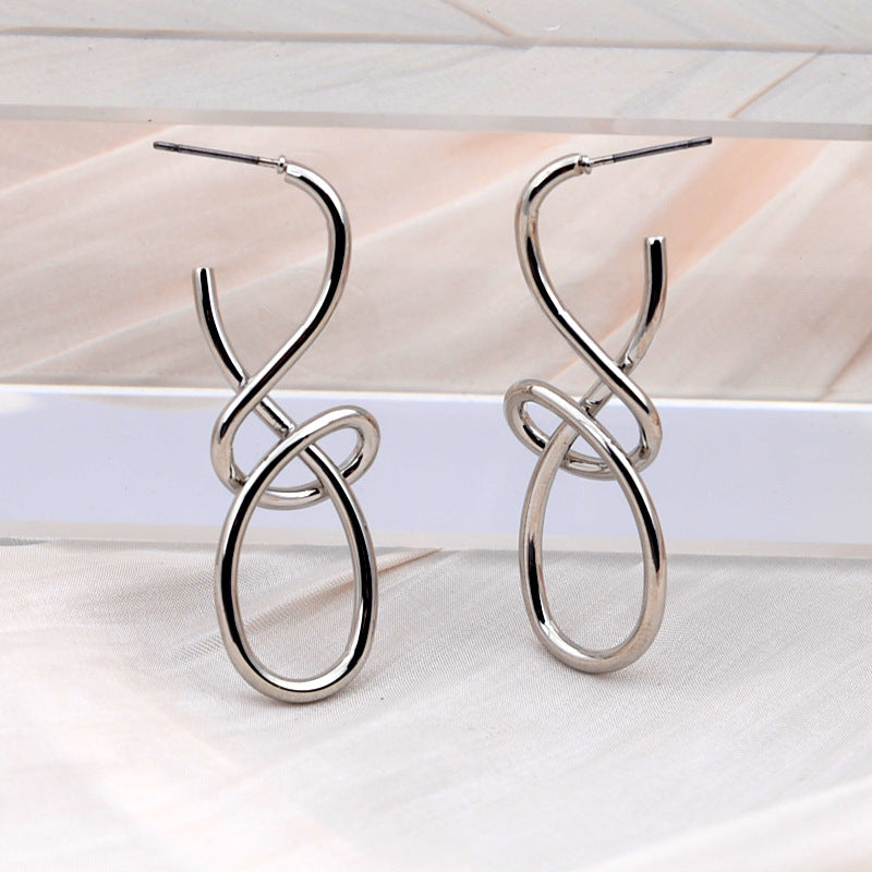 abstract earrings, twisted hoop earrings, statement earrings, minimalist jewelry, stainless steel earrings, gold silver earrings, modern art style, geometric design, lightweight earrings, daily wear EH-087
