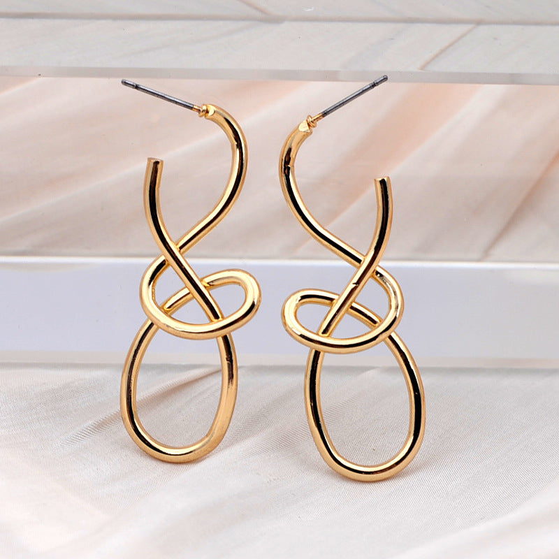abstract earrings, twisted hoop earrings, statement earrings, minimalist jewelry, stainless steel earrings, gold silver earrings, modern art style, geometric design, lightweight earrings, daily wear EH-087