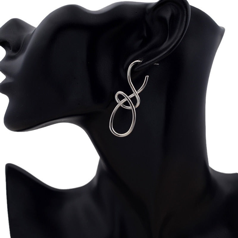 abstract earrings, twisted hoop earrings, statement earrings, minimalist jewelry, stainless steel earrings, gold silver earrings, modern art style, geometric design, lightweight earrings, daily wear EH-087