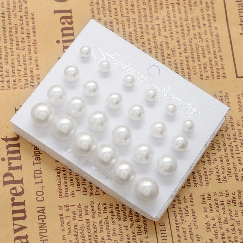 pearl stud earrings, minimalist earrings, matte black studs, classic pearl earrings, daily wear jewelry, elegant ear studs, multi-size set, timeless design, versatile accessories, women’s earring pack EH-092