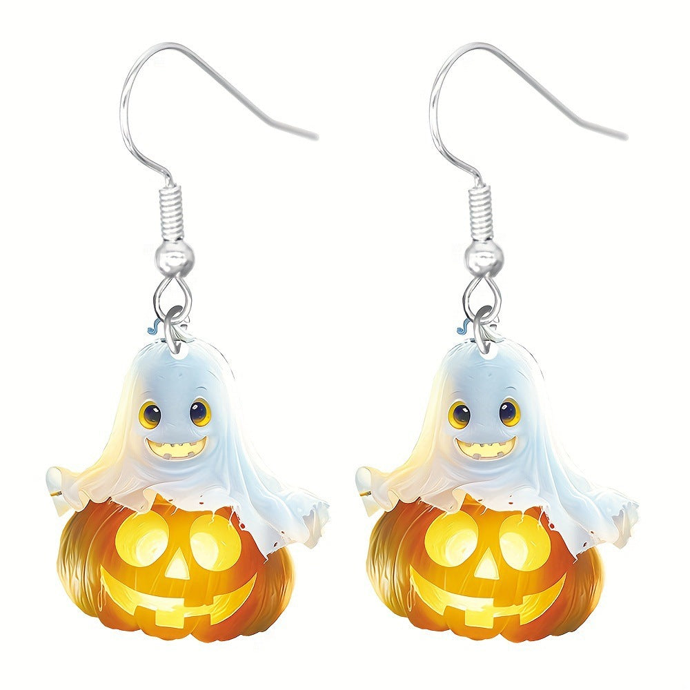 Halloween earrings, cute ghost earrings, skeleton earrings, pumpkin earrings, gothic jewelry, spooky earrings, lightweight acrylic earrings, festival jewelry, fun statement earrings, Halloween accessories EH-093