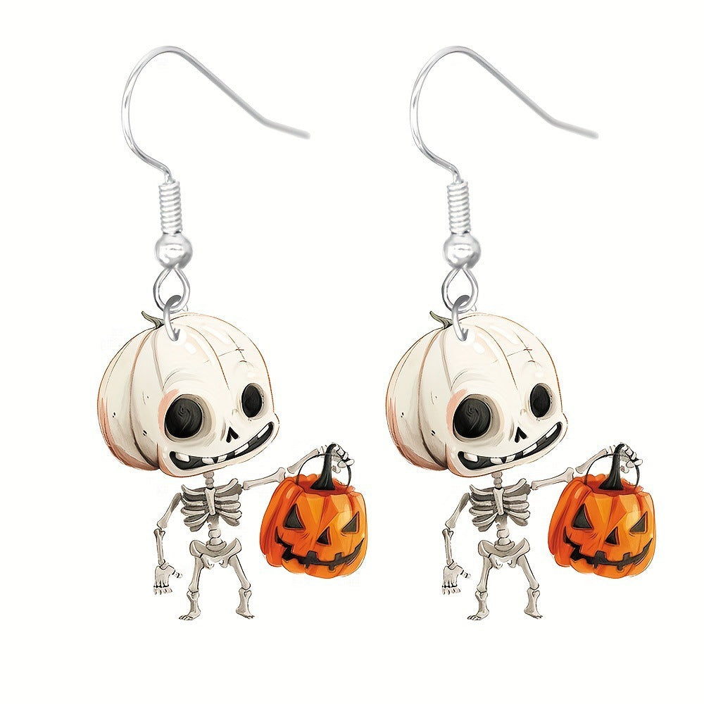 Halloween earrings, cute ghost earrings, skeleton earrings, pumpkin earrings, gothic jewelry, spooky earrings, lightweight acrylic earrings, festival jewelry, fun statement earrings, Halloween accessories EH-093