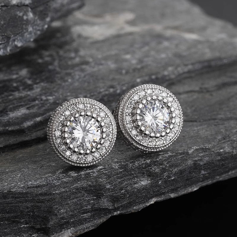 stud earrings, crystal earrings, halo studs, minimalist jewelry, vintage style earrings, daily wear, round diamond studs, gold stud earrings, silver stud earrings, elegant accessories, timeless jewelry EH-095