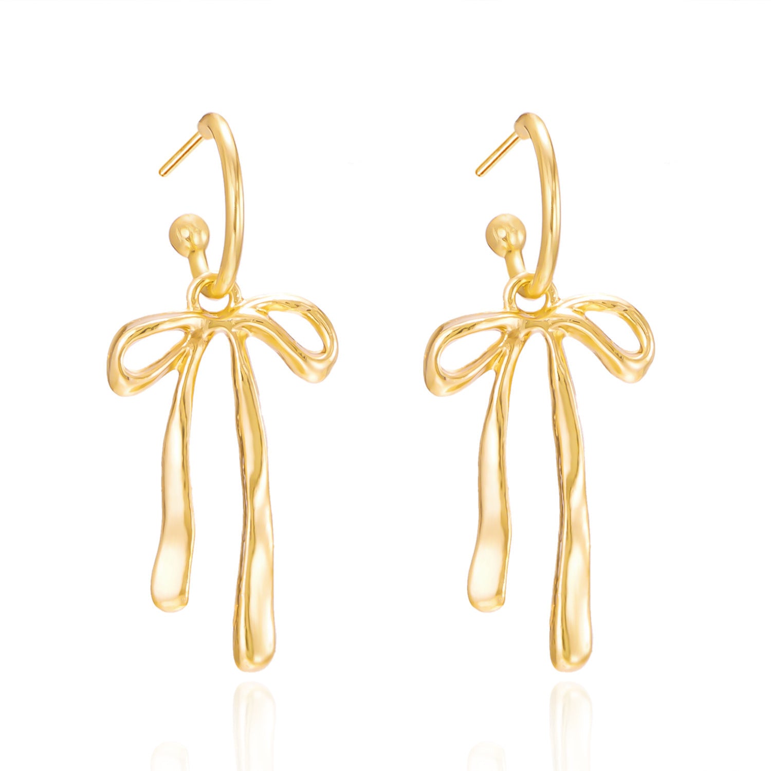 bow earrings, gold earrings, minimalist earrings, dainty jewelry, ribbon earrings, statement earrings, daily wear earrings, artistic jewelry, modern design earrings, lightweight earrings EH-096