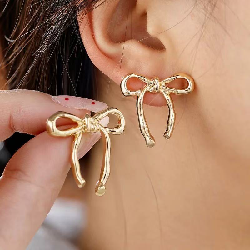 bow earrings, ribbon earrings, minimalist earrings, dainty jewelry, gold earrings, silver earrings, feminine accessories, chic earrings, everyday jewelry, elegant studs, cute bow jewelry EH-098
