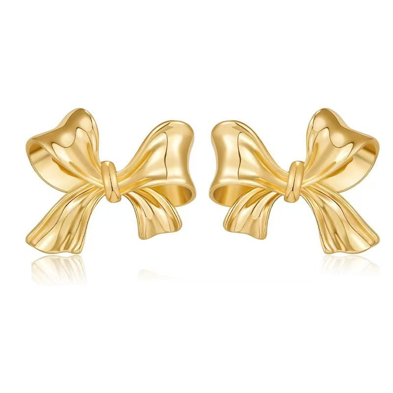 bow earrings, ribbon earrings, minimalist earrings, dainty jewelry, gold earrings, silver earrings, feminine accessories, chic earrings, everyday jewelry, elegant studs, cute bow jewelry EH-098