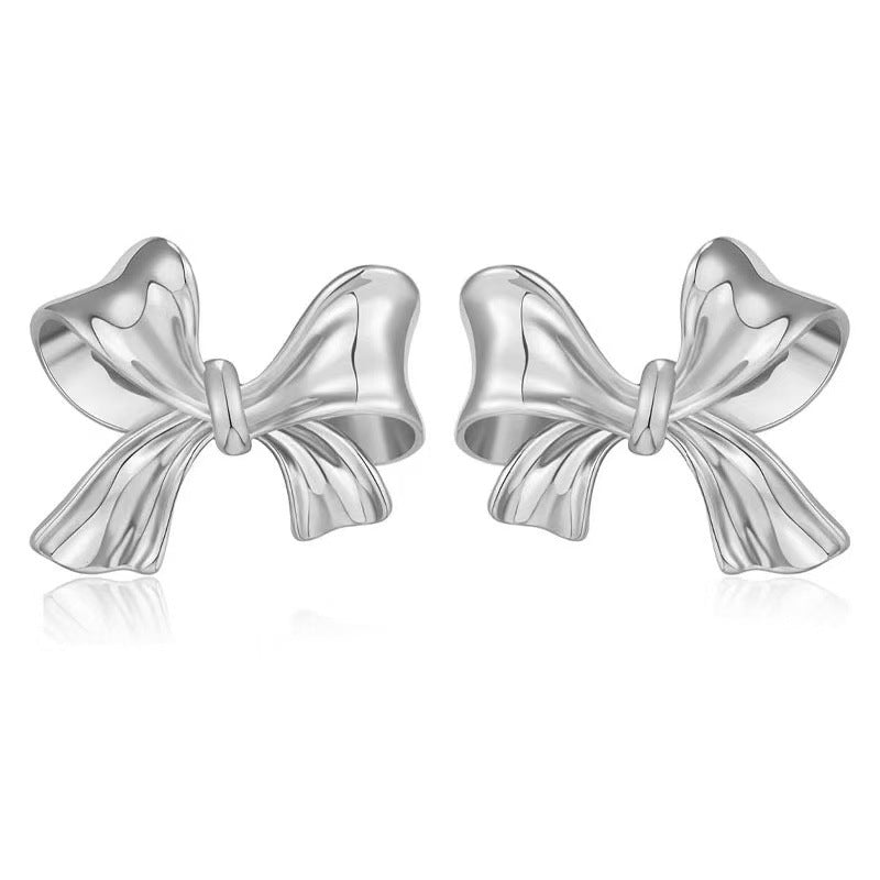 bow earrings, ribbon earrings, minimalist earrings, dainty jewelry, gold earrings, silver earrings, feminine accessories, chic earrings, everyday jewelry, elegant studs, cute bow jewelry EH-098