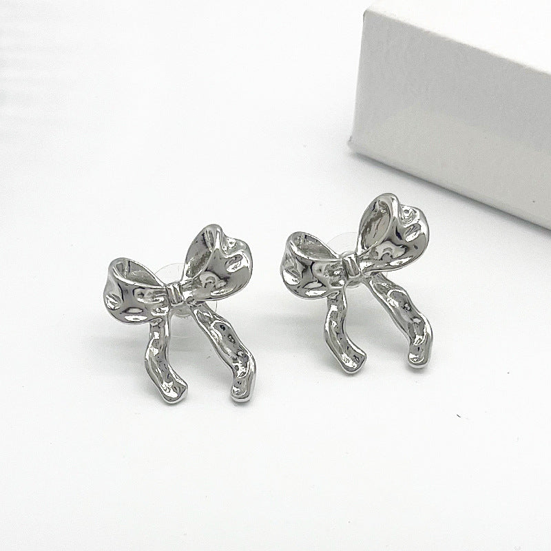 bow earrings, ribbon earrings, minimalist earrings, dainty jewelry, gold earrings, silver earrings, feminine accessories, chic earrings, everyday jewelry, elegant studs, cute bow jewelry EH-098