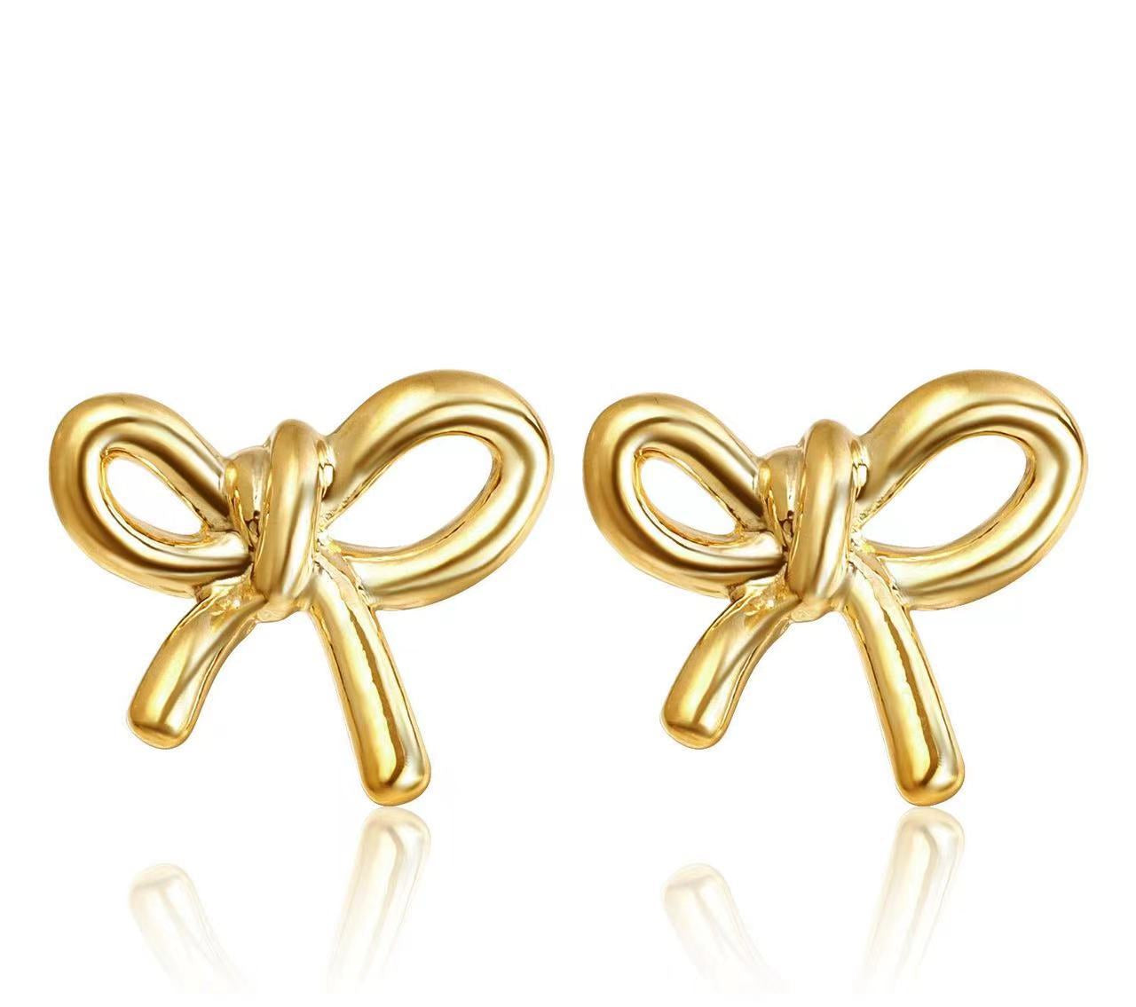 bow earrings, ribbon earrings, minimalist earrings, dainty jewelry, gold earrings, silver earrings, feminine accessories, chic earrings, everyday jewelry, elegant studs, cute bow jewelry EH-098