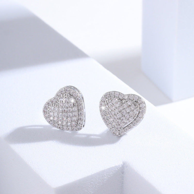 heart earrings, crystal earrings, minimalist studs, gold earrings, silver earrings, sparkle jewelry, pavé heart earrings, elegant earrings, daily wear earrings, romantic jewelry, luxury shine EH-099
