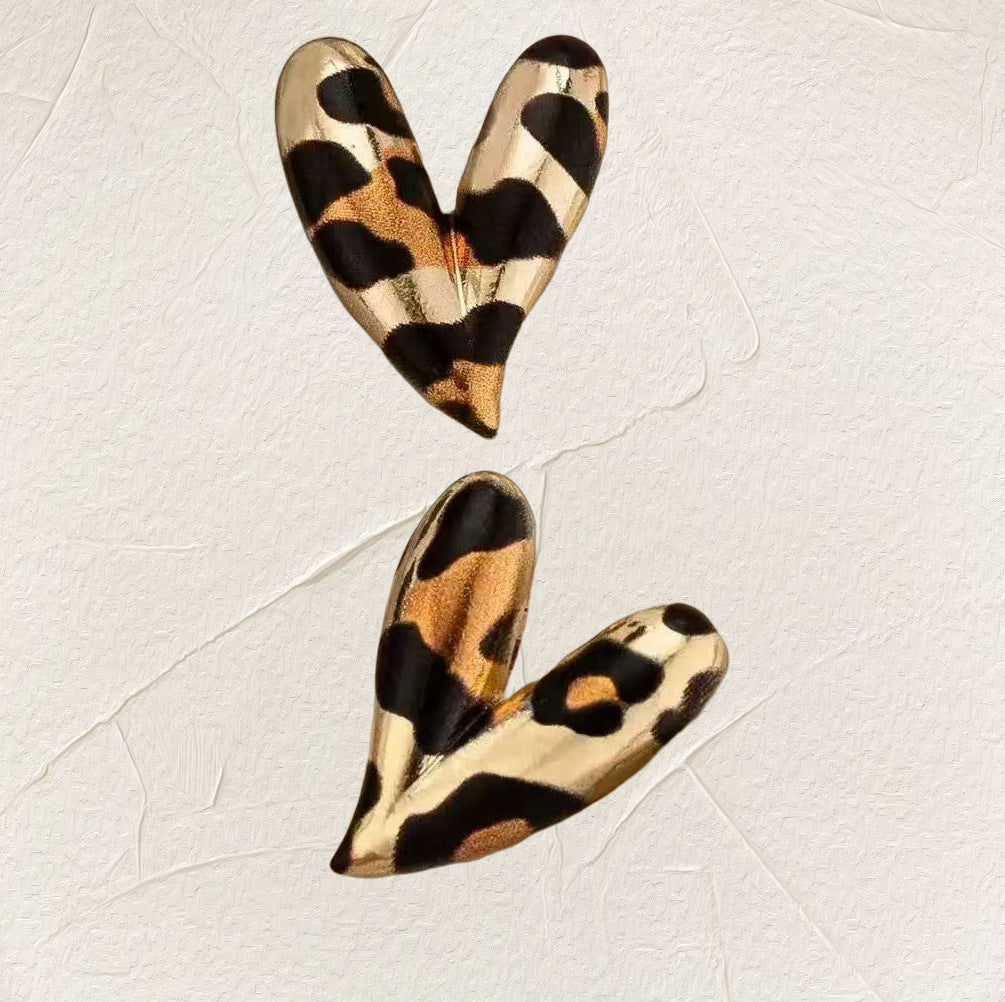heart earrings, minimalist earrings, statement studs, gold heart earrings, red heart earrings, silver earrings, leopard print earrings, trendy jewelry, Y2K earrings, bold earrings, everyday accessories EH-102
