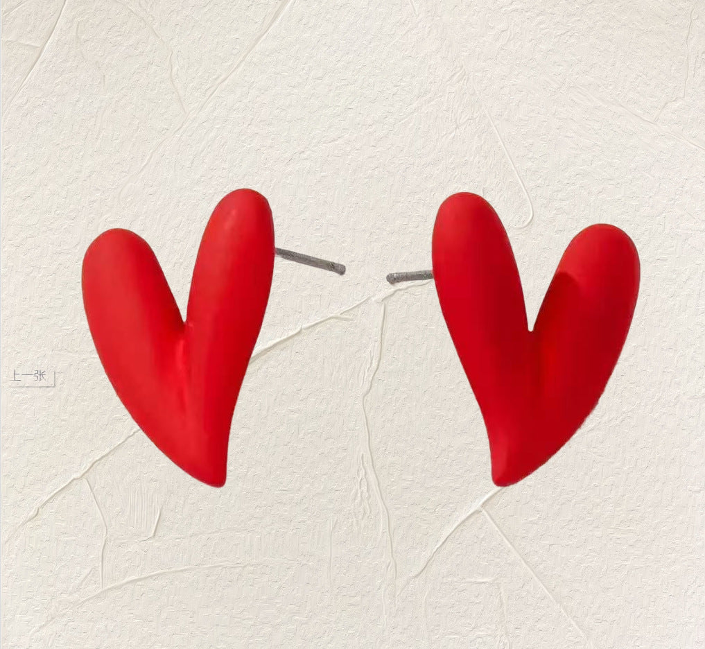 heart earrings, minimalist earrings, statement studs, gold heart earrings, red heart earrings, silver earrings, leopard print earrings, trendy jewelry, Y2K earrings, bold earrings, everyday accessories EH-102
