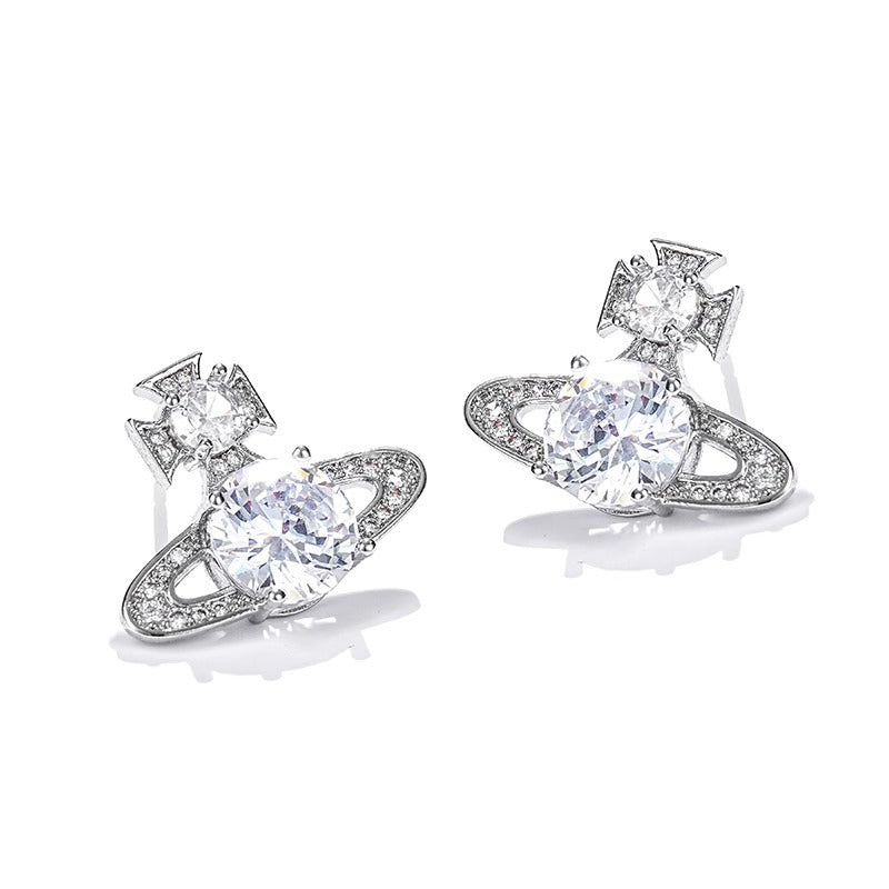 planet earrings, orbit earrings, crystal earrings, minimalist earrings, silver earrings, gold earrings, cosmic jewelry, star earrings, luxury style, night-out accessories EH-109